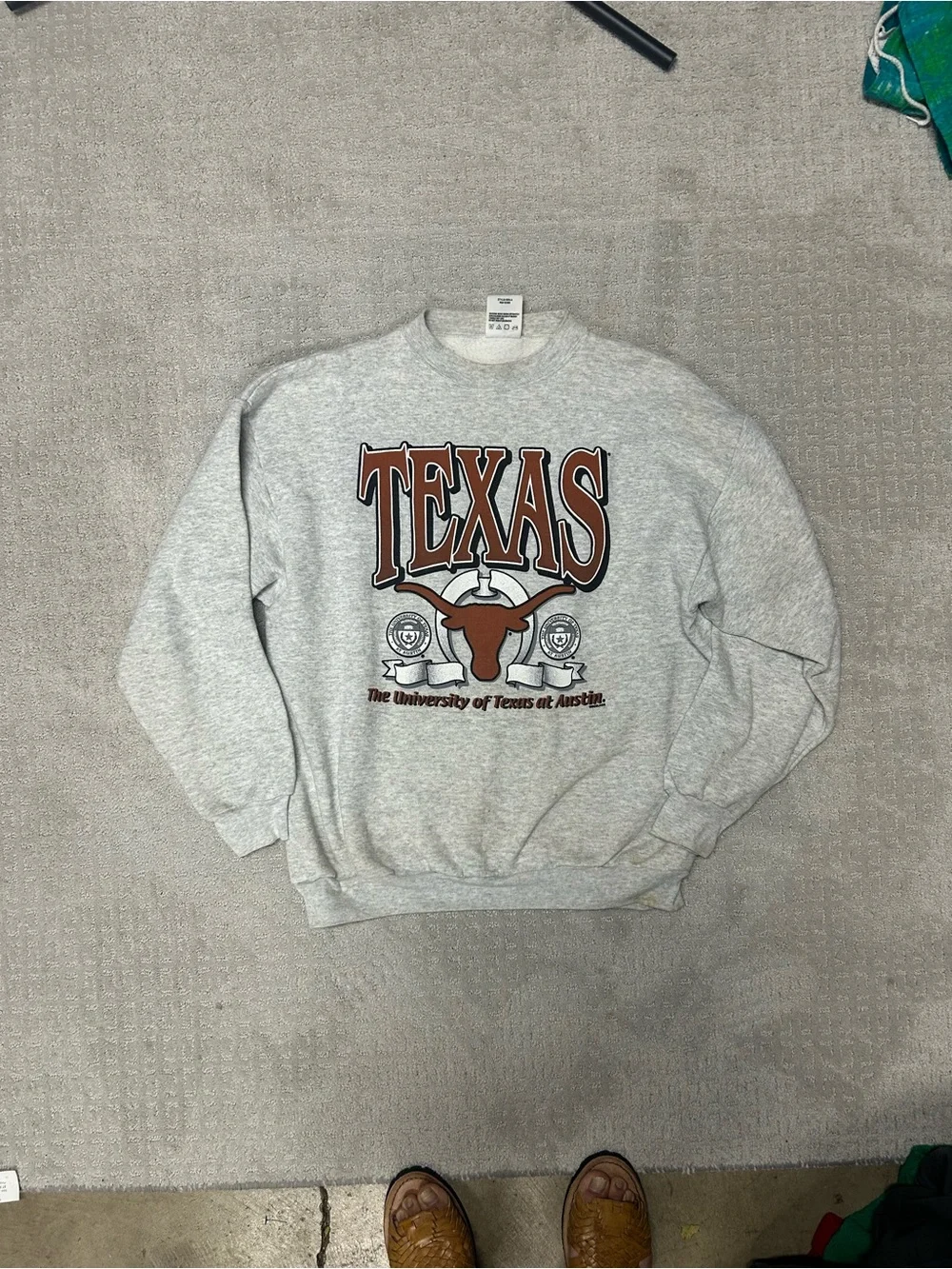Logo Athletic Gray Crewneck Sweatshirt with Burnt Orange Texas Graphic
